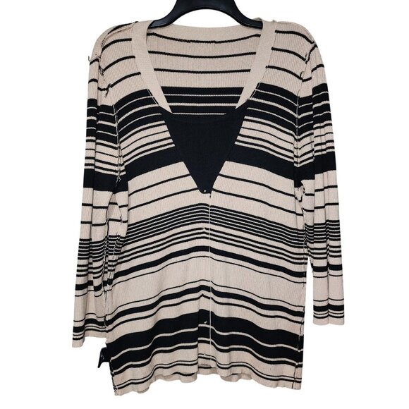 Elementz Womens Striped Pullover Sweater Cotton Blend Black‎ Beige Size 1X - Picture 9 of 11